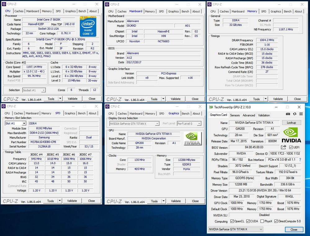CPU-Z, GPU-Z, Core Temp, and SpeedFan system monitoring tools running together